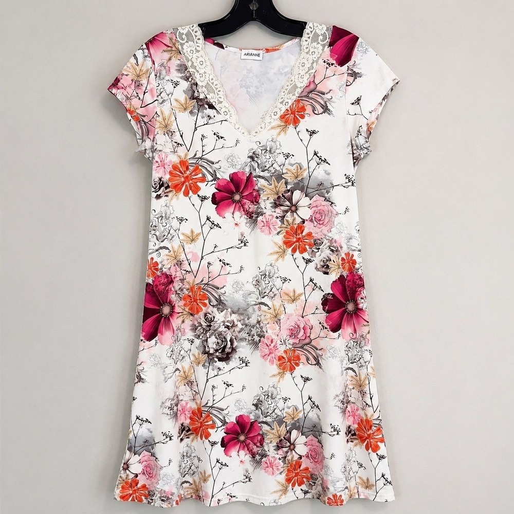 Arianne Floral Lace Trim Stretch Nightgown Soft Sleep Dress Estimated M - Picture 4 of 8